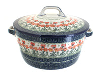 Polish Pottery Peach Posy Covered Round Baker