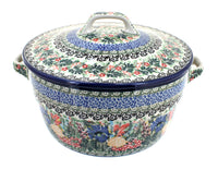Polish Pottery Summer Blooms Covered Round Baker