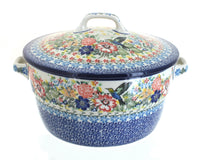Polish Pottery Hummingbird Covered Round Baker
