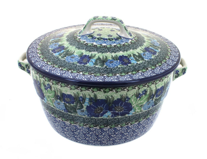 Polish Pottery Sapphire Fields Covered Round Baker