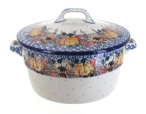 Polish Pottery Harvest Bounty Covered Round Baker