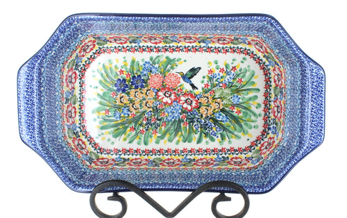 Hummingbird Deep Baker with Handles Polish Pottery