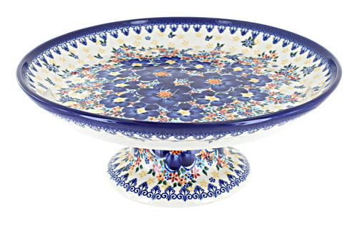 Polish Pottery Blue Dahlia Cake Plate