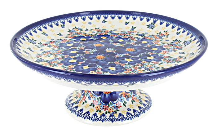 Polish Pottery Blue Dahlia Cake Plate