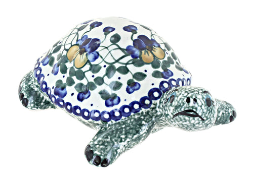 Polish Pottery Pansies Turtle Figurine