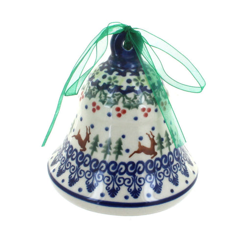 Polish Pottery Reindeer Delight Large Bell