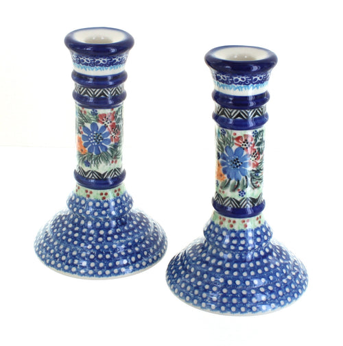 Polish Pottery Ashley Candlestick Pair