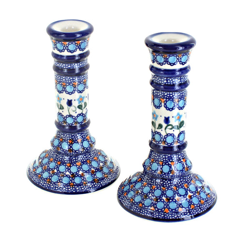 Polish Pottery Savannah Candlestick Pair