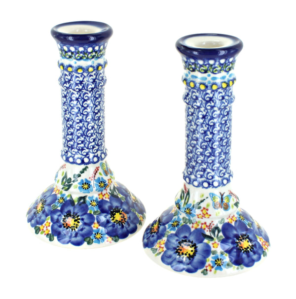 Garden of Blue Candlestick Pair
