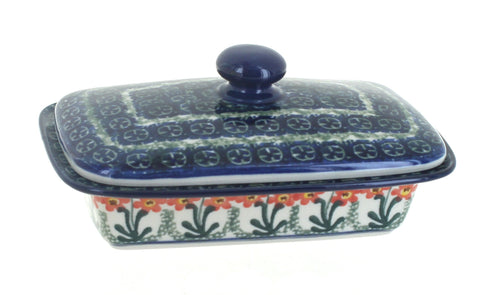 Polish Pottery Peach Posy Butter Dish