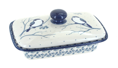 Polish Pottery Bluebird Butter Dish