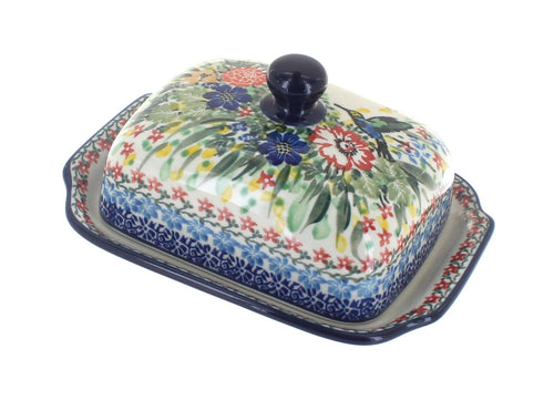 Polish Pottery Hummingbird Butter Dish