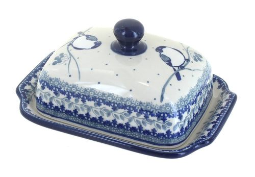 Polish Pottery Bluebird Butter Dish