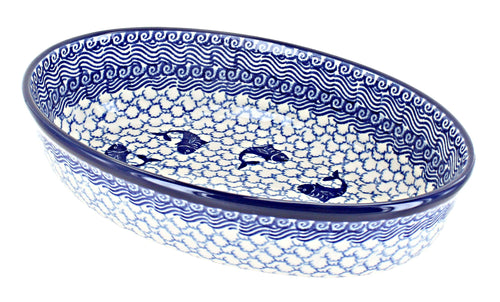 Polish Pottery Mosaic Beach Small Oval Baking Dish