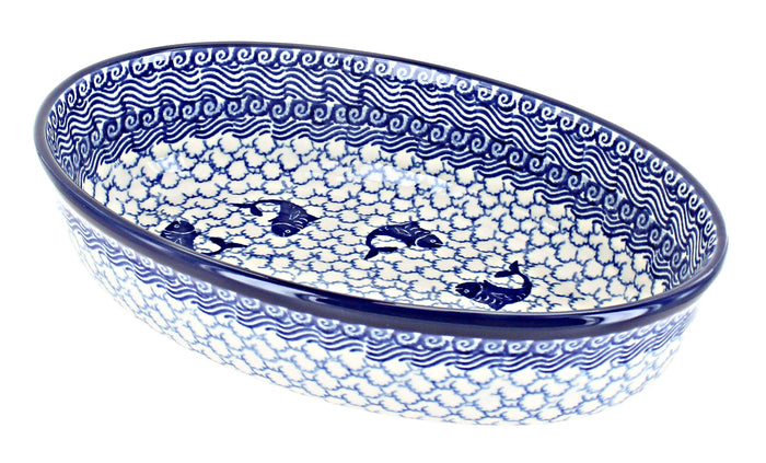 Polish Pottery Mosaic Beach Small Oval Baking Dish