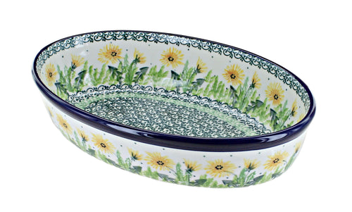 Polish Pottery Dandelion Small Oval Baking Dish