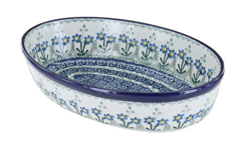 Polish Pottery Blue Posy Small Oval Baking Dish