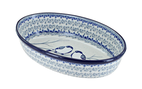 Polish Pottery Bluebird Small Oval Baking Dish