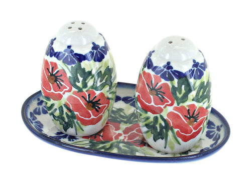 Polish Pottery Cherry Red Bouquet Salt & Pepper Shakers