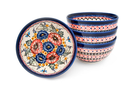 Floral Butterfly 4 Piece Dessert Bowl Set Polish Pottery