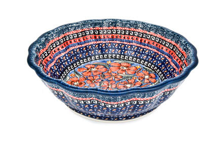Jungle Flower Large Scallop Bowl Polish Pottery