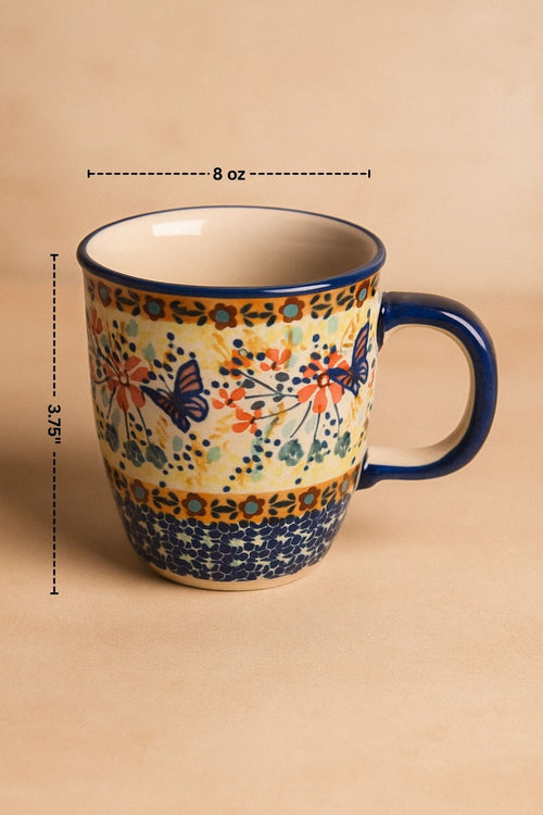 Blue Butterfly Coffee Mug Polish Pottery