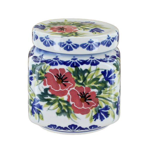 Polish Pottery Cherry Red Bouquet Small Canister