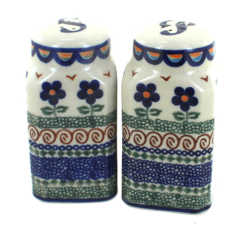 Polish Pottery Aztec Flower Salt & Pepper Shakers