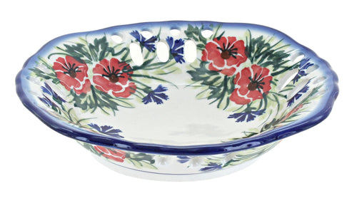 Polish Pottery Cherry Red Bouquet Small Fruit Dish