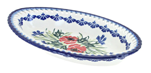 Polish Pottery Cherry Red Bouquet Small Oval Dish