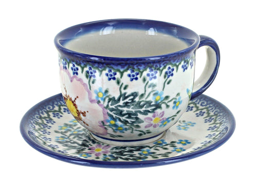 Polish Pottery Apple Blossom Cup & Saucer