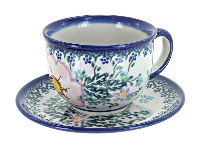 Polish Pottery Apple Blossom Cup & Saucer