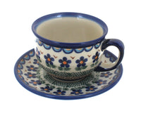 Polish Pottery Aztec Flower Cup & Saucer