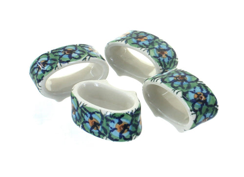 Polish Pottery Mardi Gras Napkin Ring Set