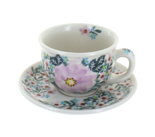 Polish Pottery Lilac Garden Cup & Saucer