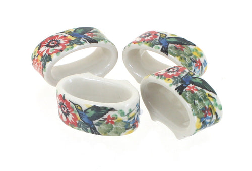 Polish Pottery Hummingbird Napkin Ring Set