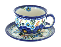 Polish Pottery Garden Of Blue Cup & Saucer