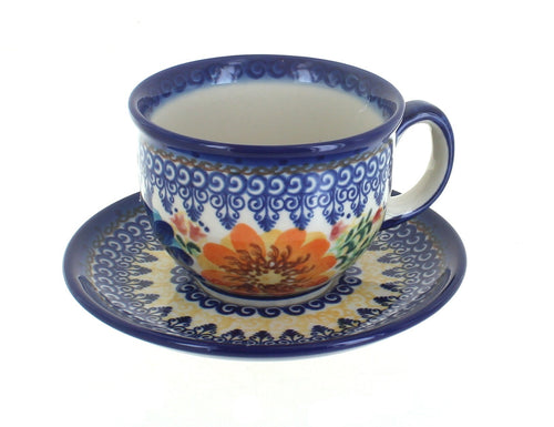 Polish Pottery Autumn Burst Cup & Saucer
