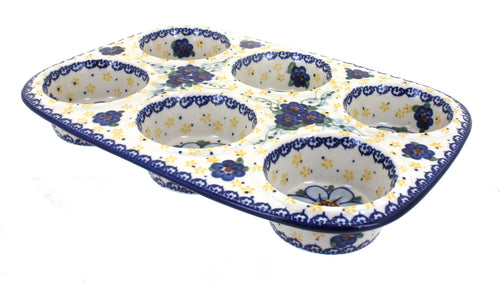 Polish Pottery Daisy Surprise Muffin Pan