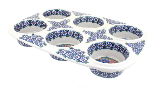 Polish Pottery Garden Butterfly Muffin Pan