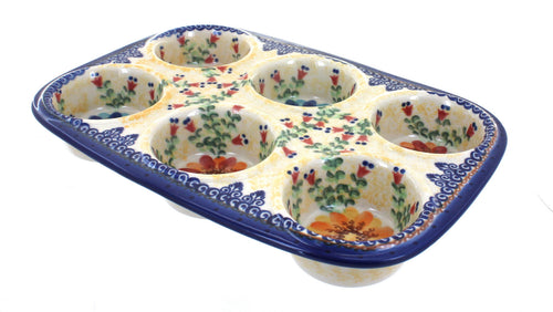 Polish Pottery Autumn Burst Muffin Pan
