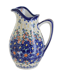 Polish Pottery Blue Dahlia Pitcher