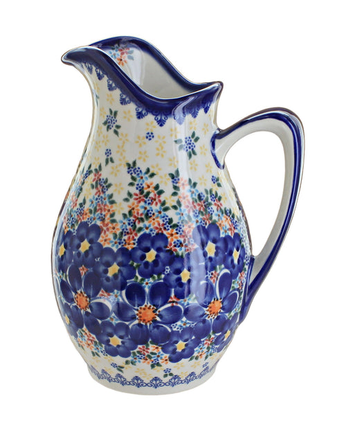 Polish Pottery Blue Dahlia Pitcher