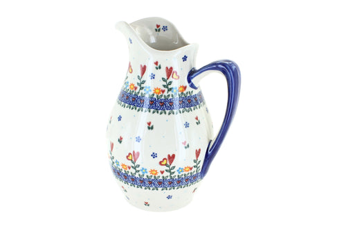 Polish Pottery Hearts & Flowers Pitcher