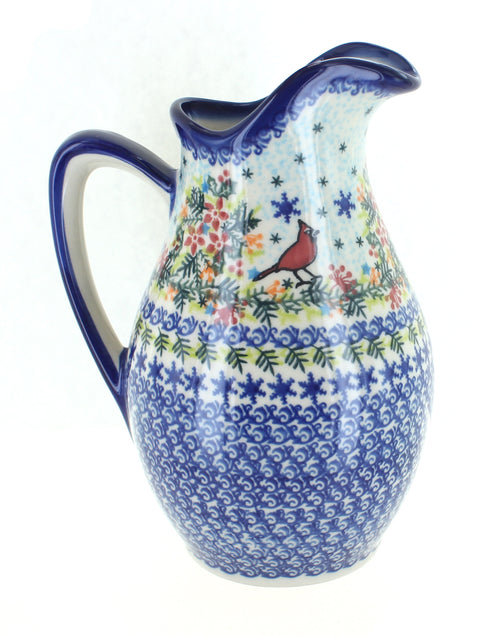 Winter Cardinal Pitcher Polish Pottery