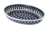 Polish Pottery Peacock Small Oval Baker