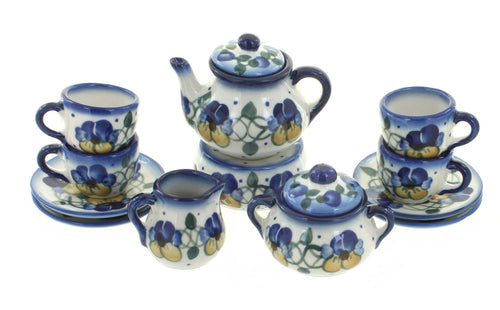 Polish Pottery Pansies Miniature Tea Set