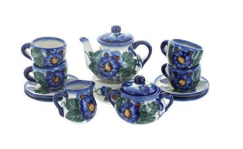 Polish Pottery Forget Me Not Miniature Tea Set