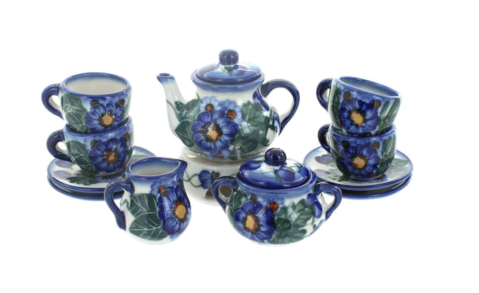 Polish Pottery Forget Me Not Miniature Tea Set