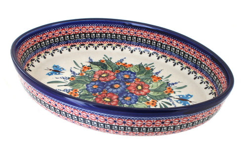 Polish Pottery Floral Butterfly Medium Oval Baker